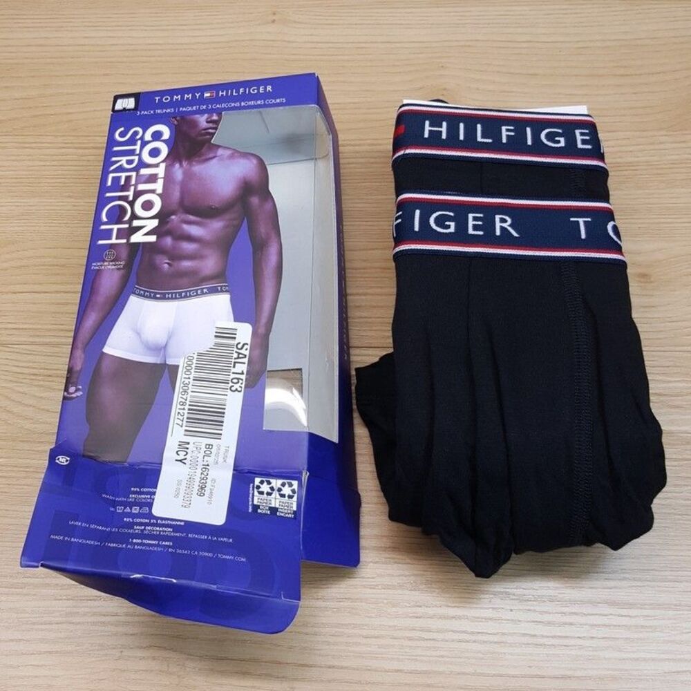 TOMMY HILFIGER Boxer Briefs Mens Large Black 2-Pack Cotton Stretch Logo